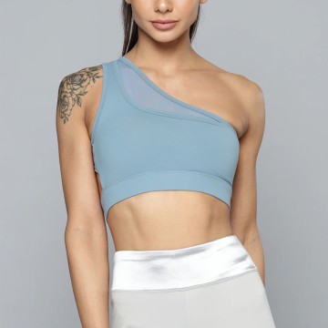 Women Blue One Shoulder Sports Bra With Front N...