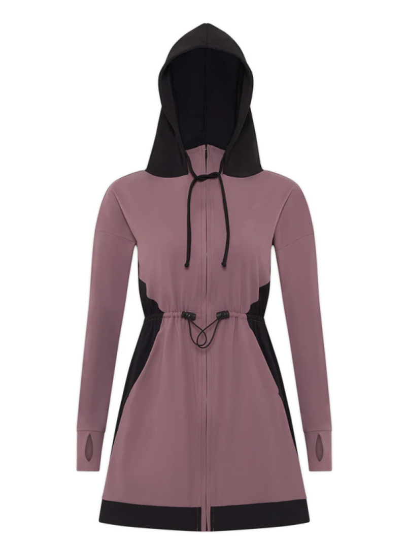 Modesty Long Sleeve Splicing Hit Color Drawstring Waist Jacket Active wear for women (3)r0c