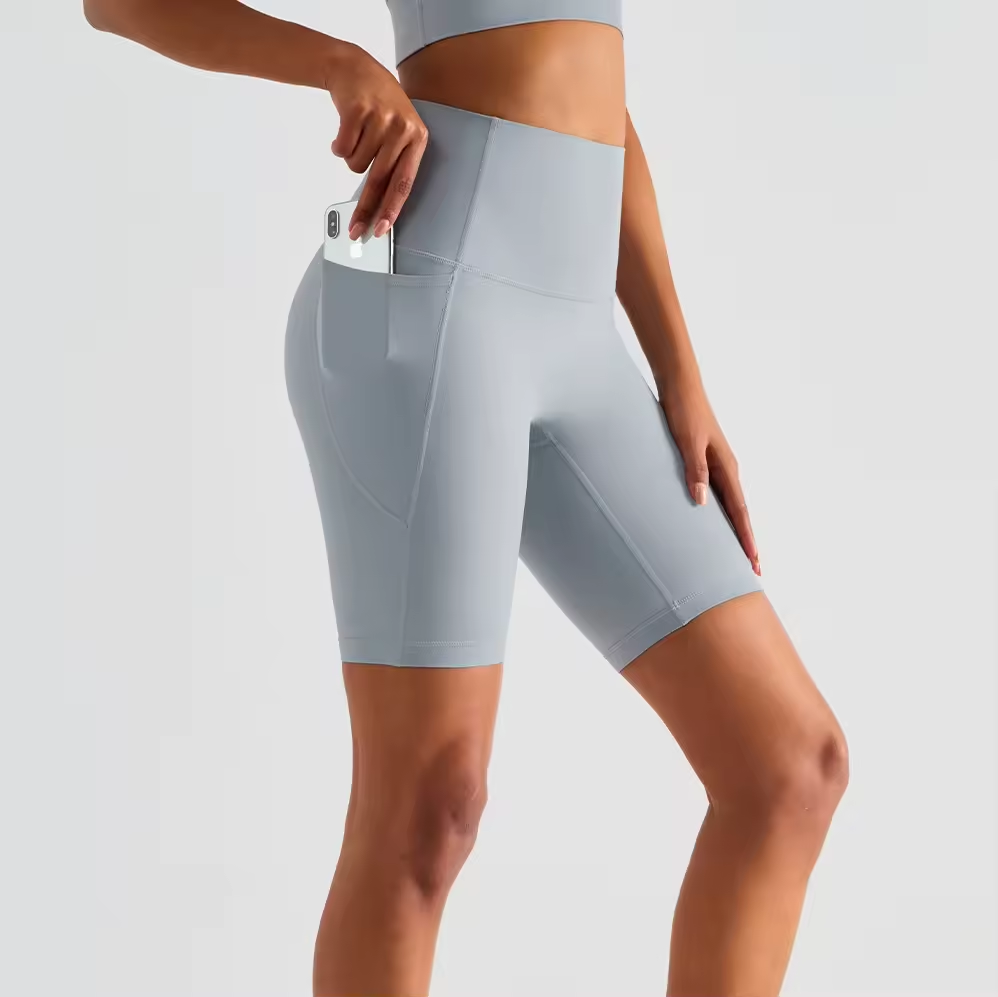 Shorts de ciclismo de cintura alta para ioga e treino com controle de barriga