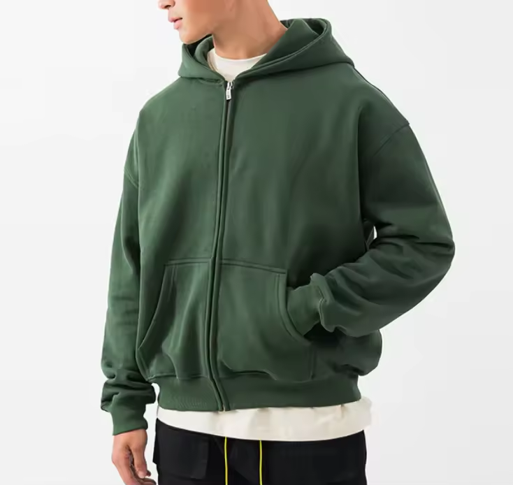 Moletom com capuz esportivo masculino personalizado com zíper e ombros caídos